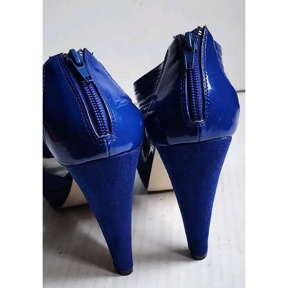 Madden Girl Royal Blue Size 8 Criss Cross Cage High Heel Peep Toe Strappy Sandle